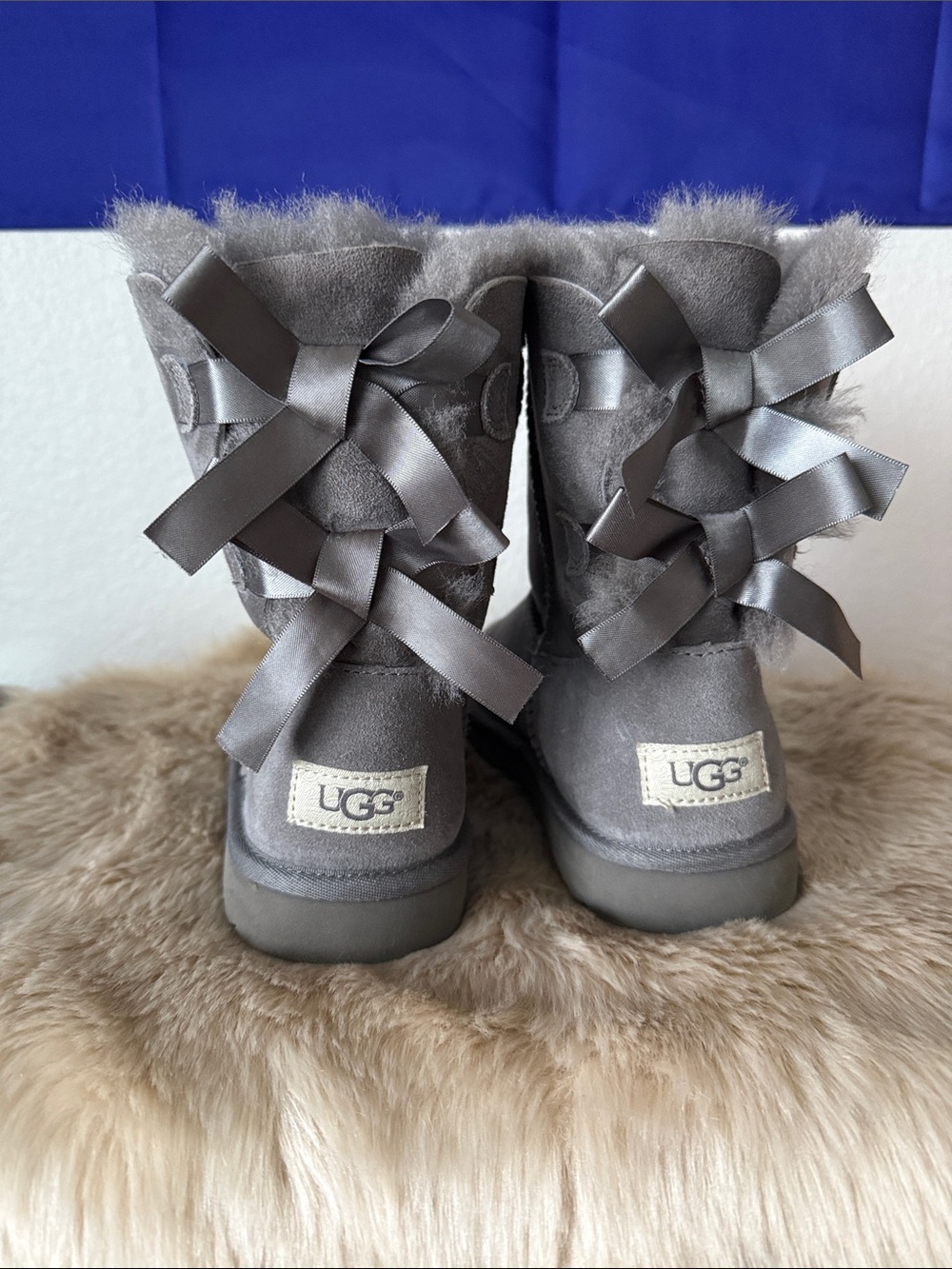 UGG Women's Bailey Bow II - Gray Suede Shearling Boots